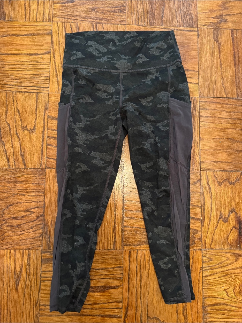 Fabletics Powerhold Black and Dark Gray Camo Leggings